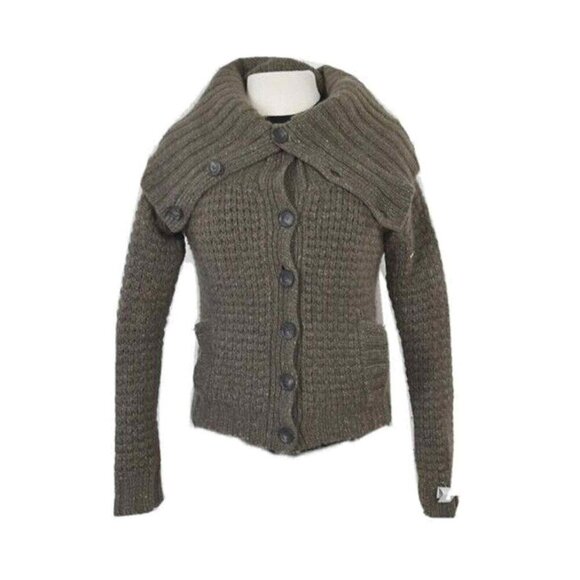 Theory Wool Cashmere Tootsie New Tweed Olive Green Thick Knit Cardigan Sweater S - Picture 1 of 12